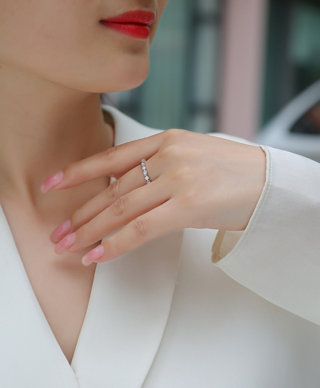 Brilliant Moissanite Eternity Band Ring in Sterling Silver