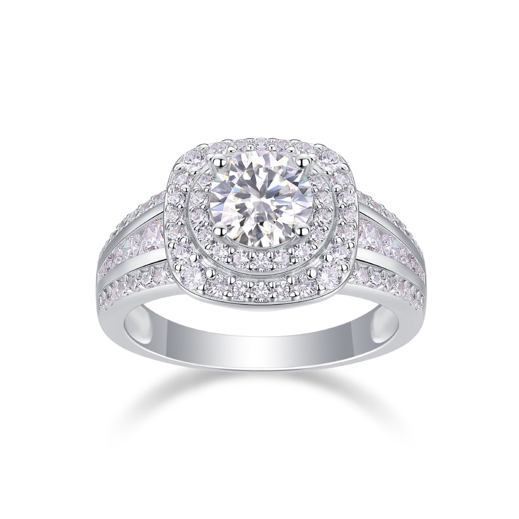 Coronet Moissanite Halo Ring in Sterling Silver