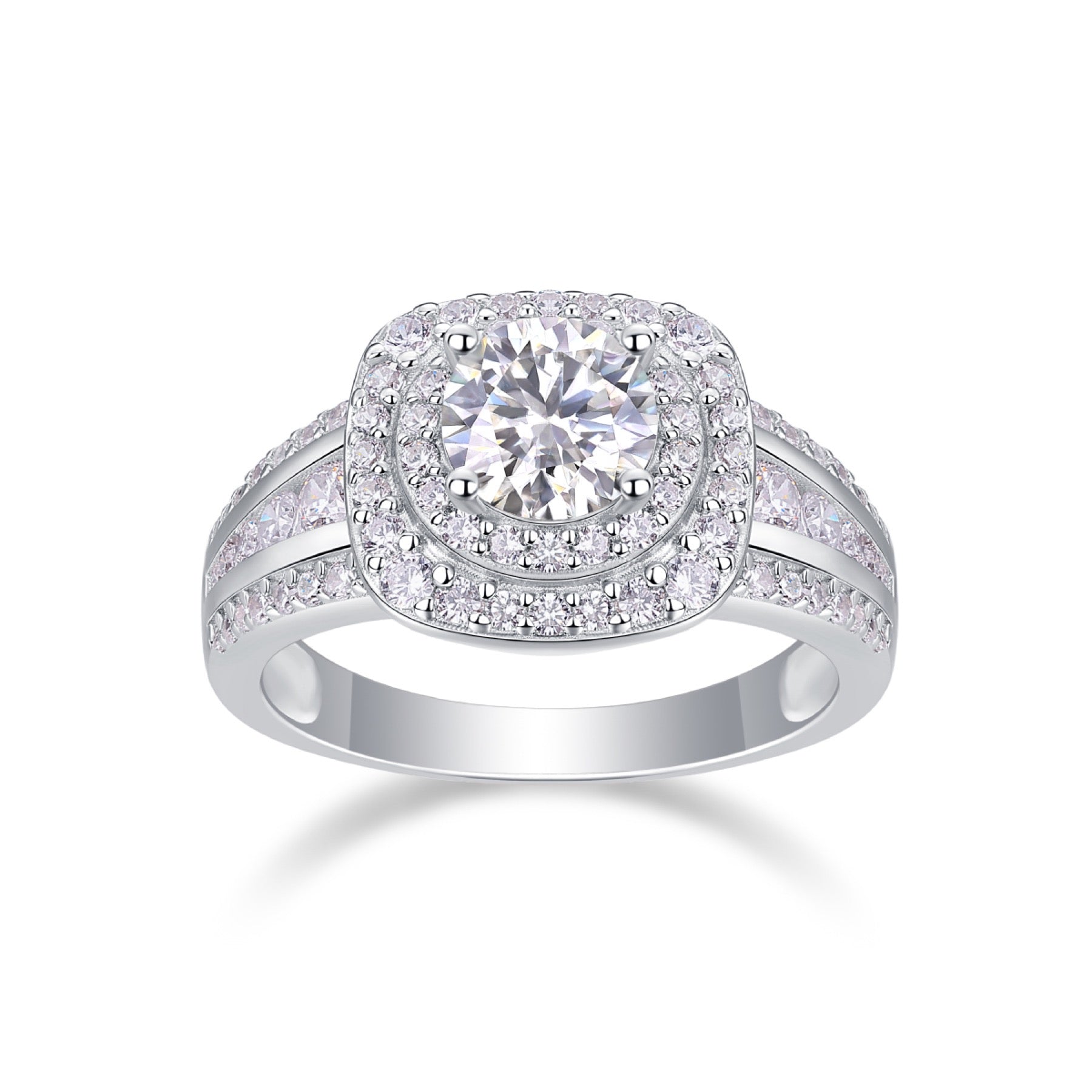 Coronet Moissanite Halo Ring in Sterling Silver