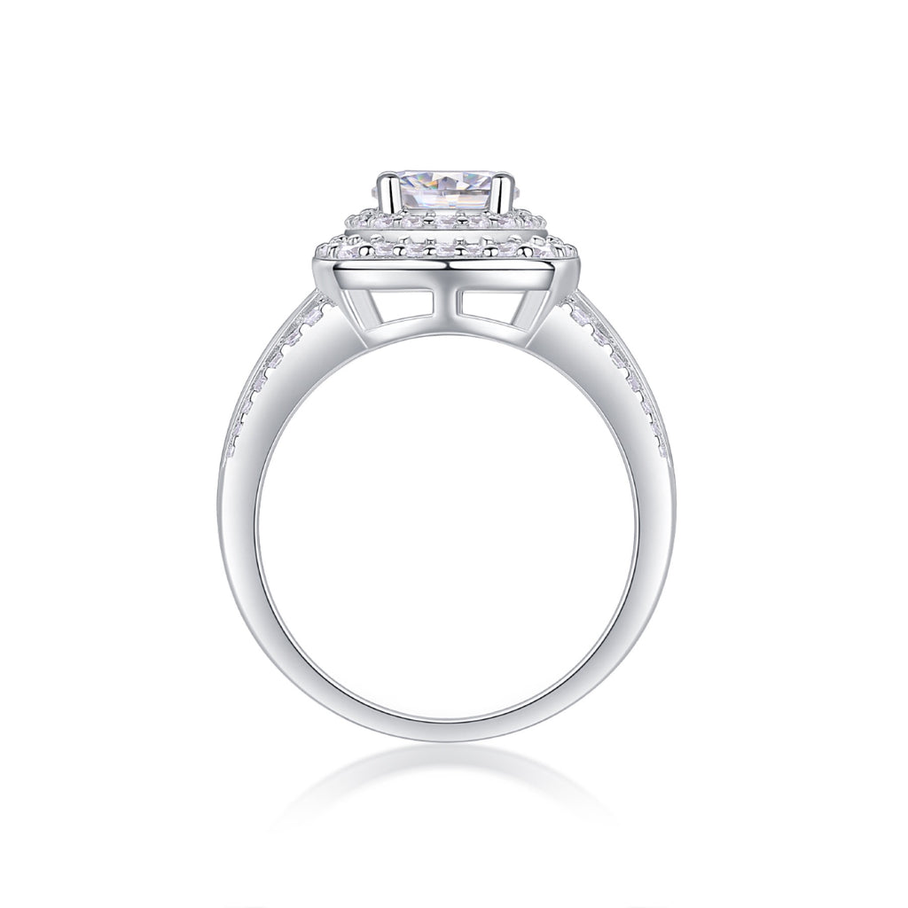 Coronet Moissanite Halo Ring in Sterling Silver