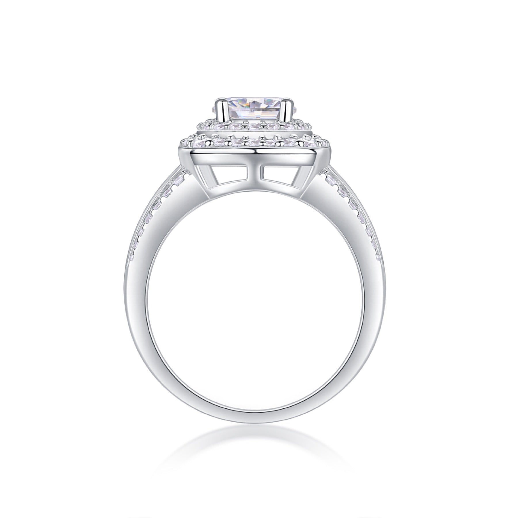 Coronet Moissanite Halo Ring in Sterling Silver