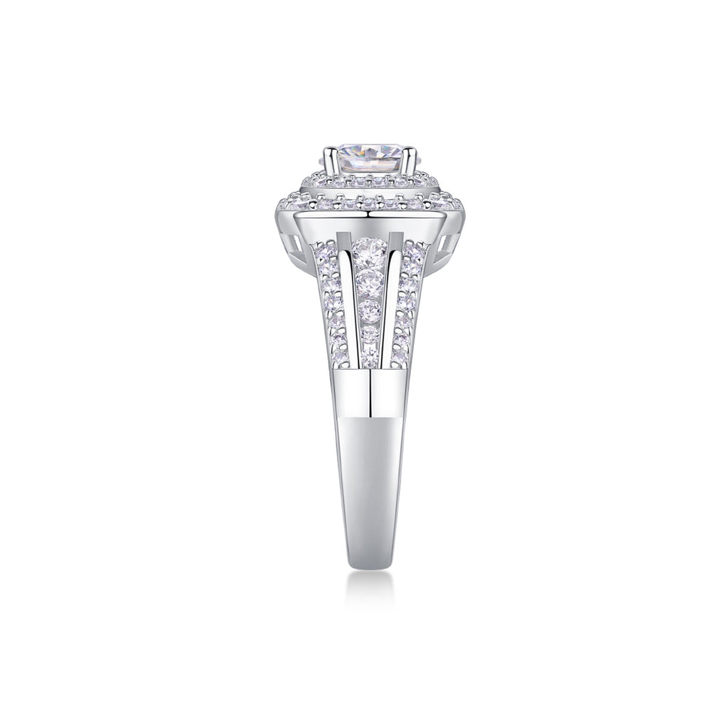 Coronet Moissanite Halo Ring in Sterling Silver