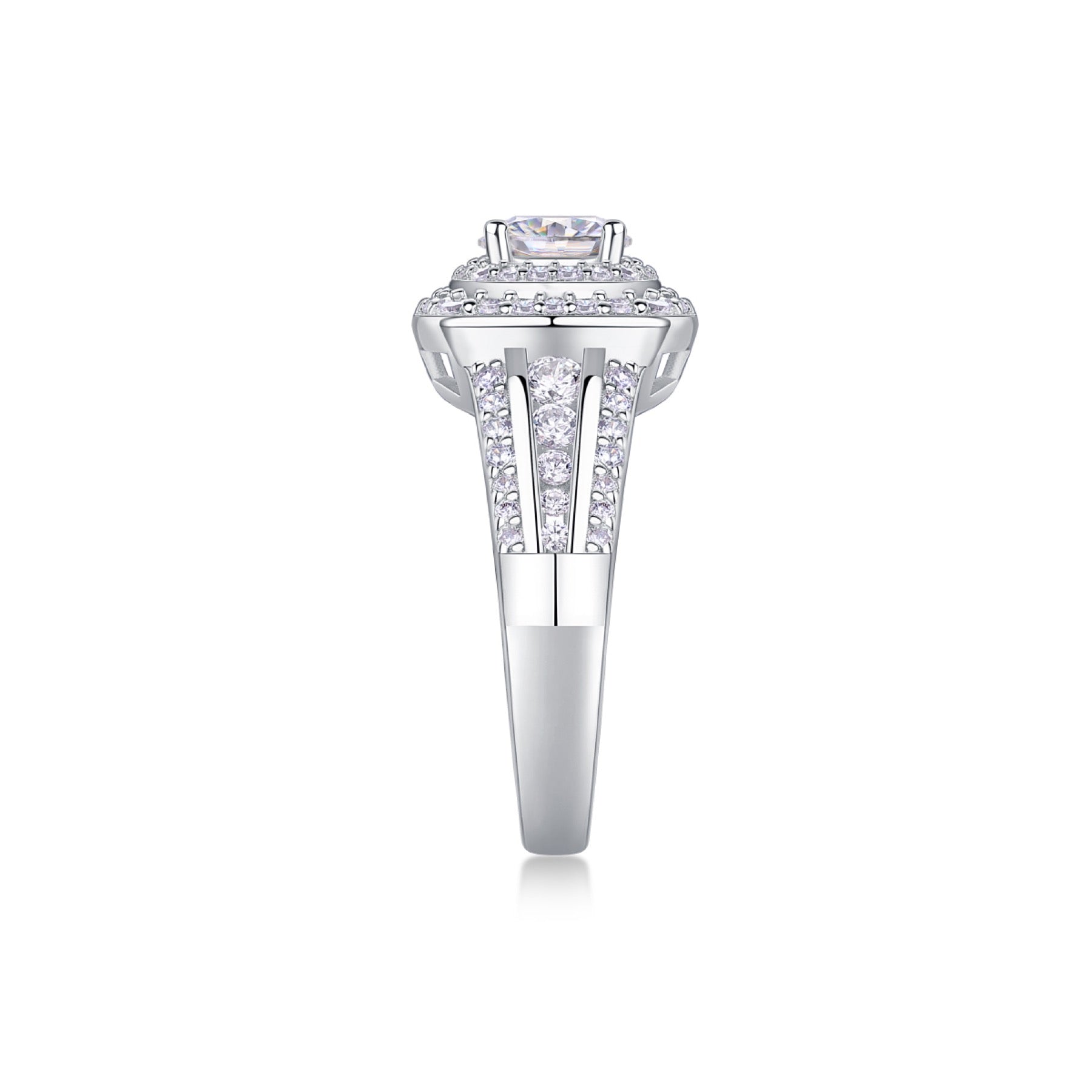 Coronet Moissanite Halo Ring in Sterling Silver