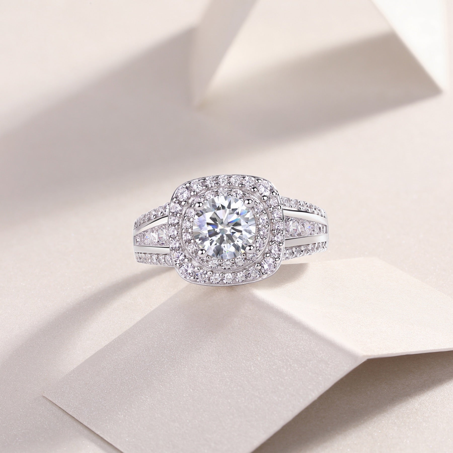 Coronet Moissanite Halo Ring in Sterling Silver