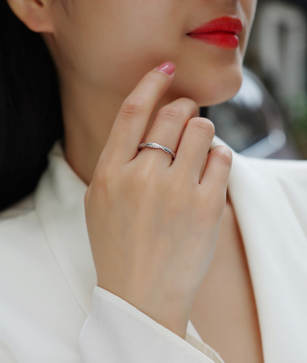 Twins Moissanite Band Ring in Sterling Silver