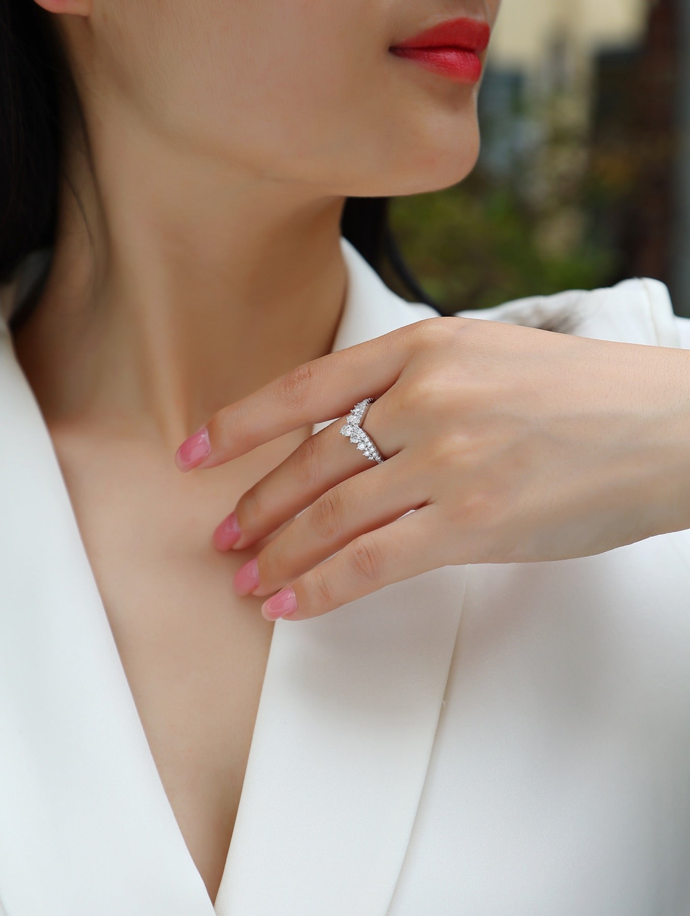 Victoria Moissanite Tiara Ring in Sterling Silver