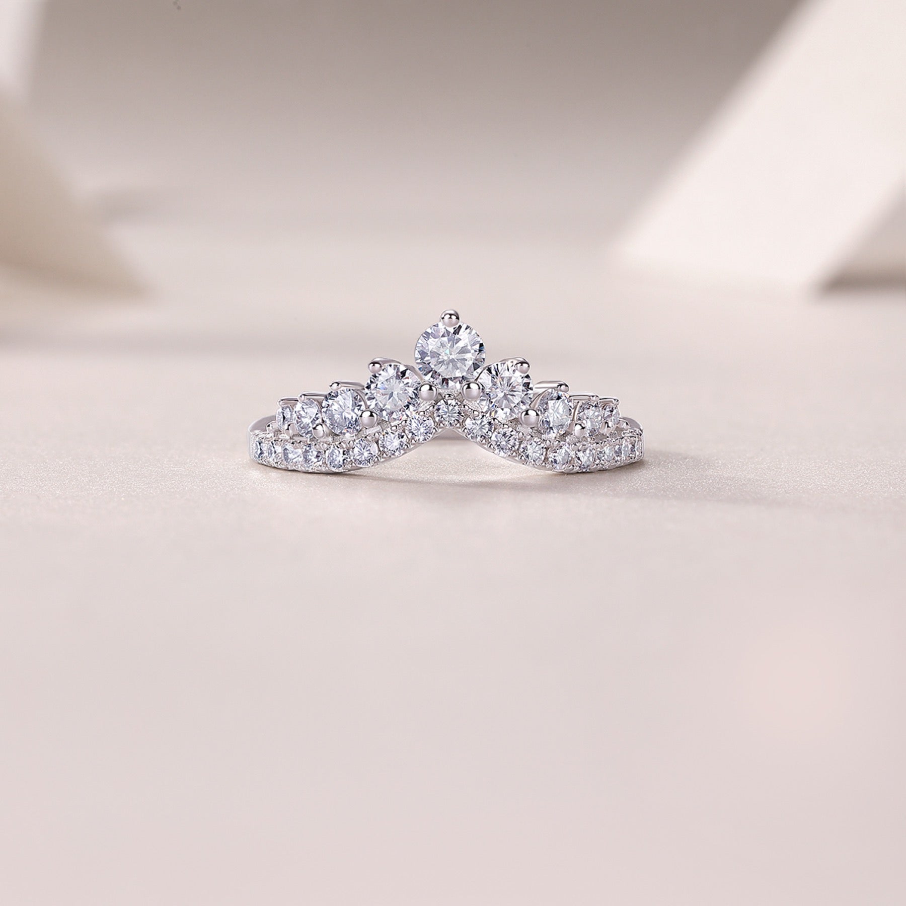 Victoria Moissanite Tiara Ring in Sterling Silver