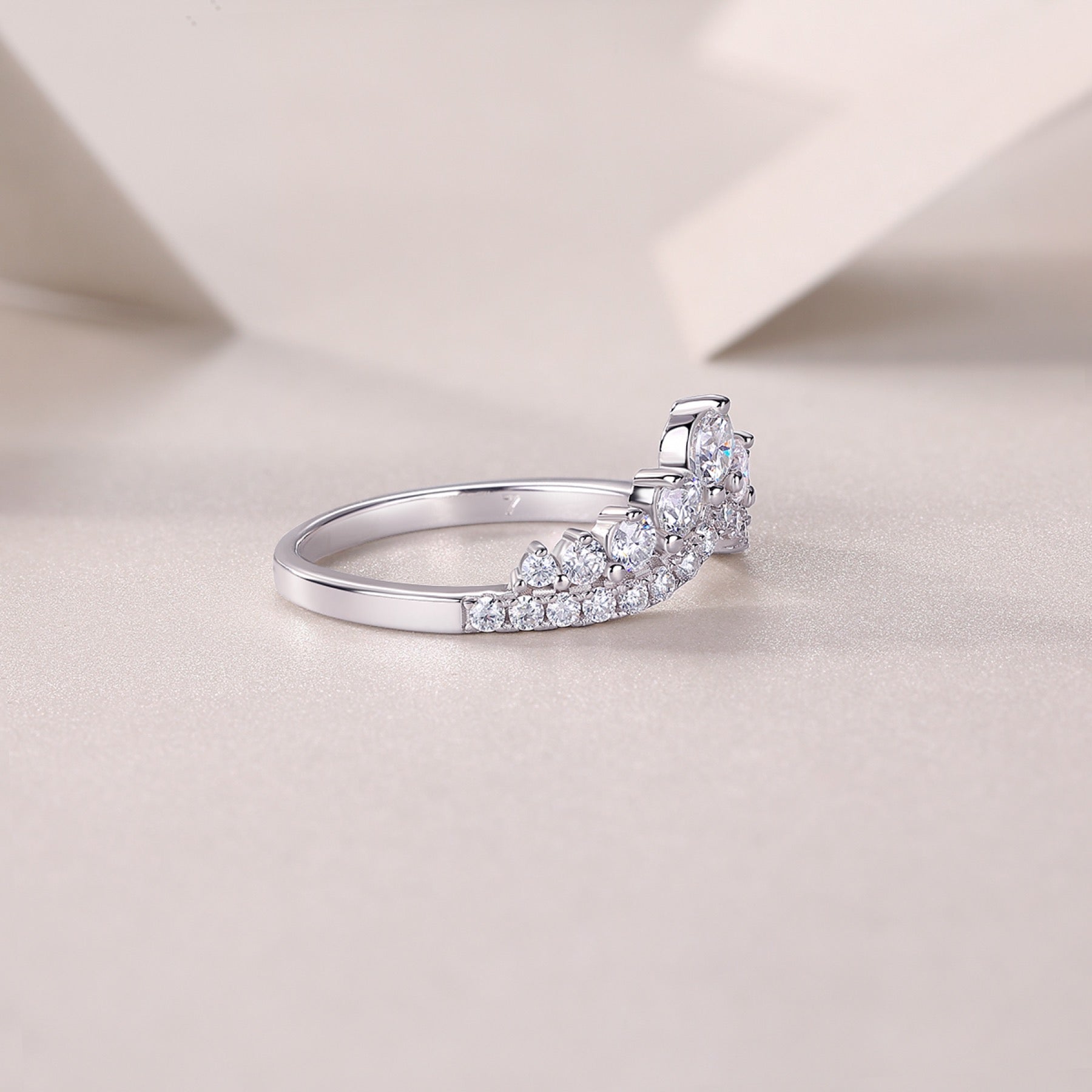 Victoria Moissanite Tiara Ring in Sterling Silver