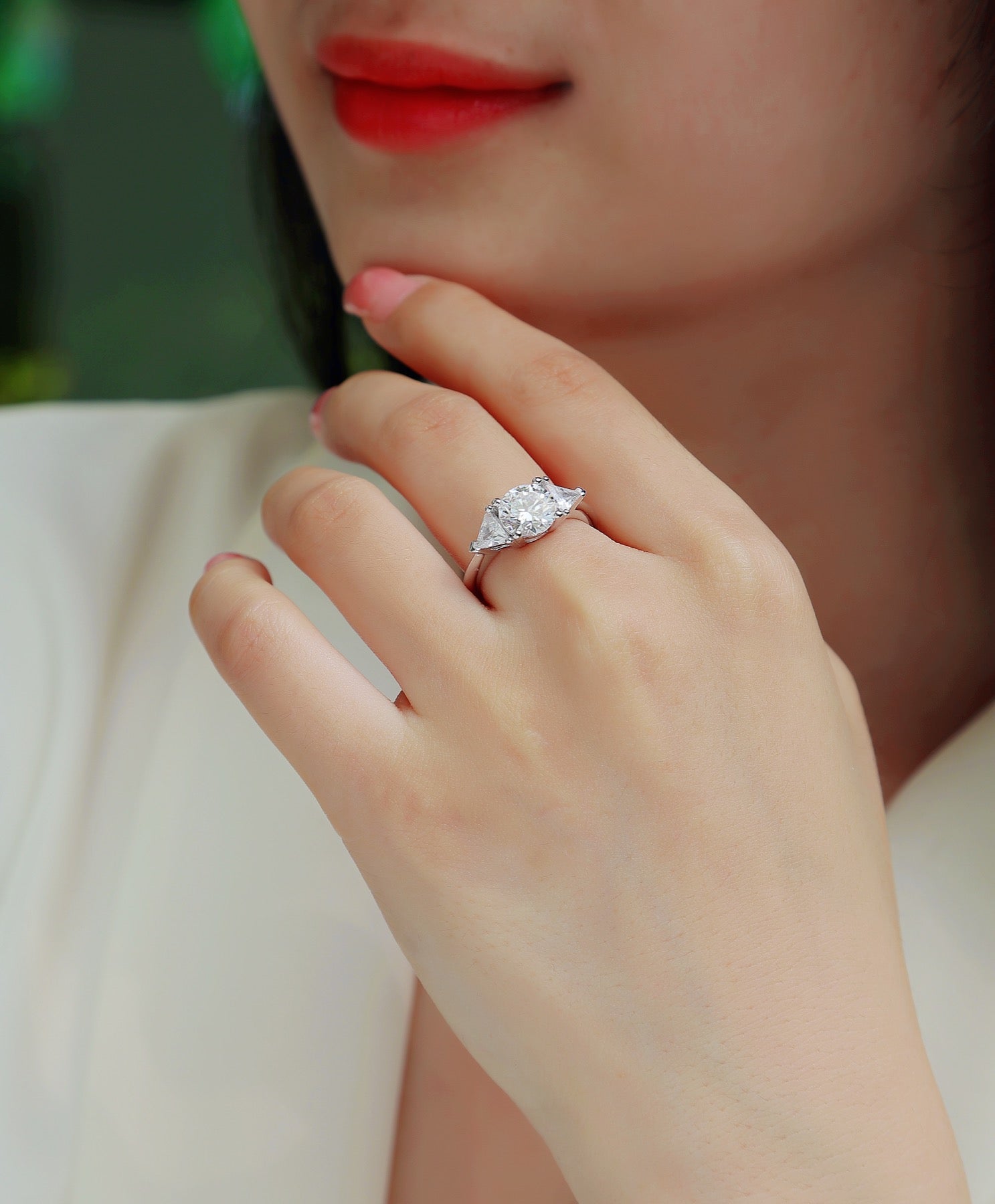 Ocean Pear-Cut Moissanite Three-Stone Ring in Sterling Silver