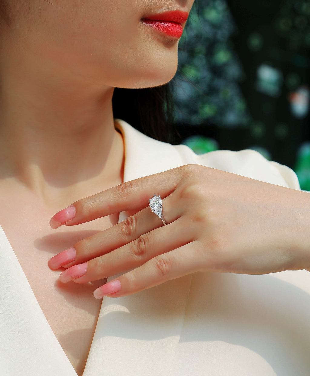 Ocean Pear-Cut Moissanite Three-Stone Ring in Sterling Silver