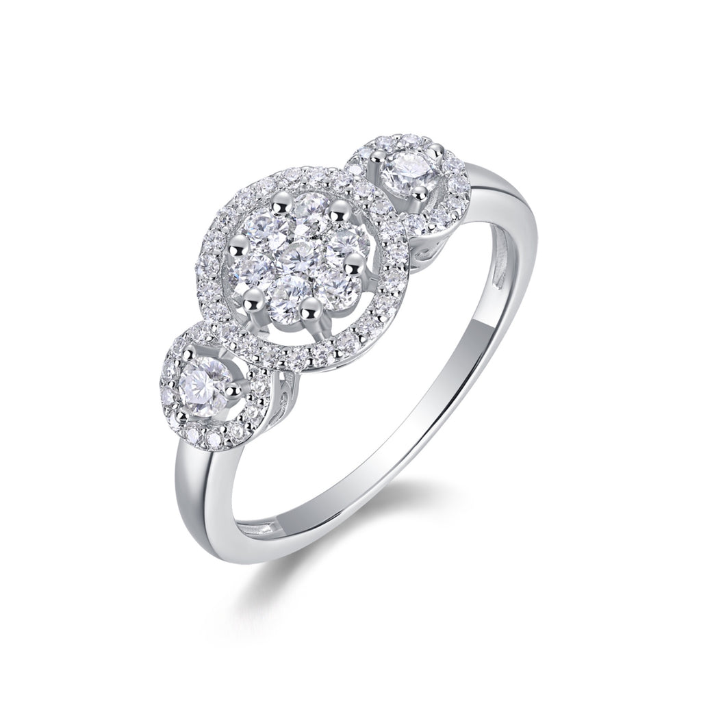 Linked Moissanite Three-Stone Ring in Sterling Silver