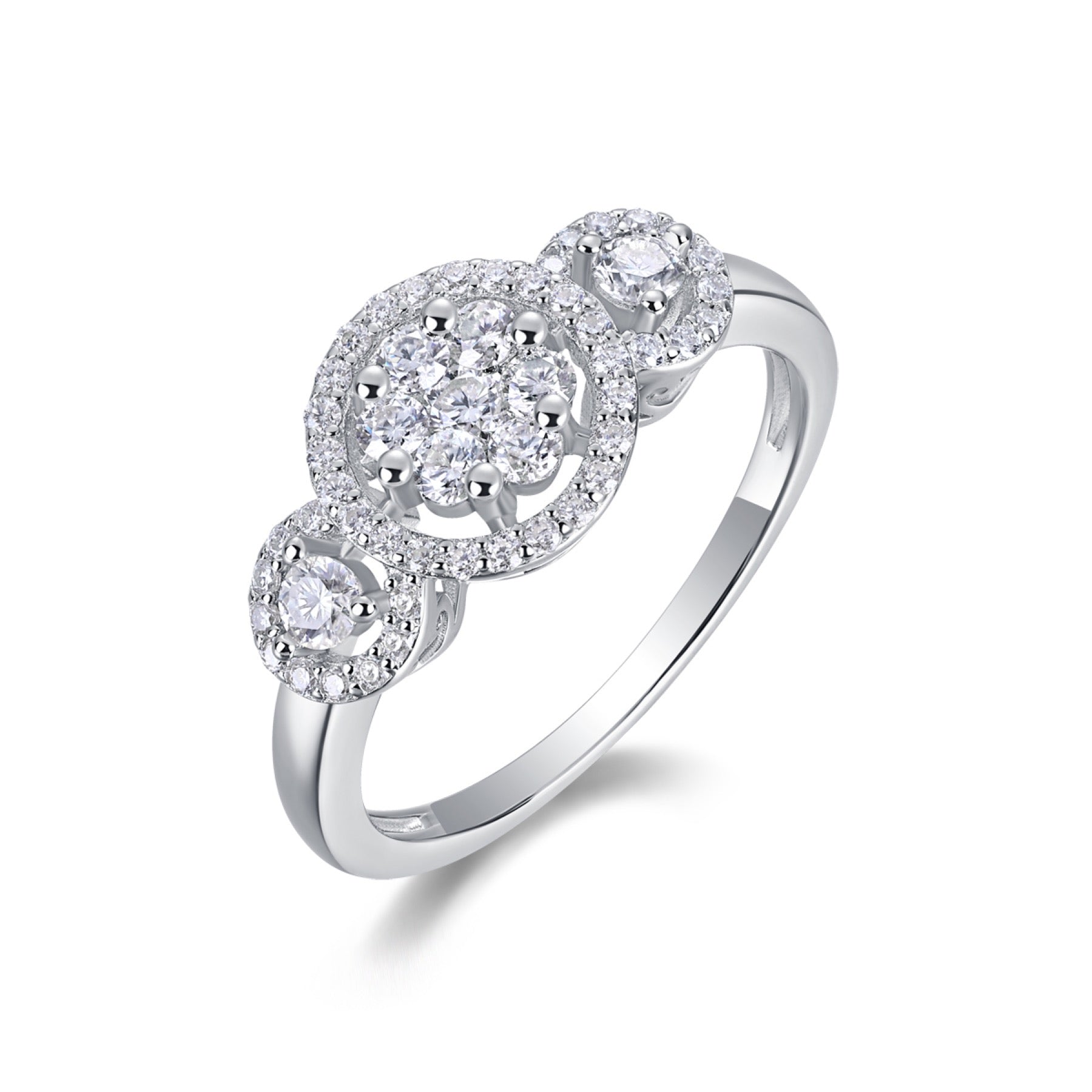 Linked Moissanite Three-Stone Ring in Sterling Silver