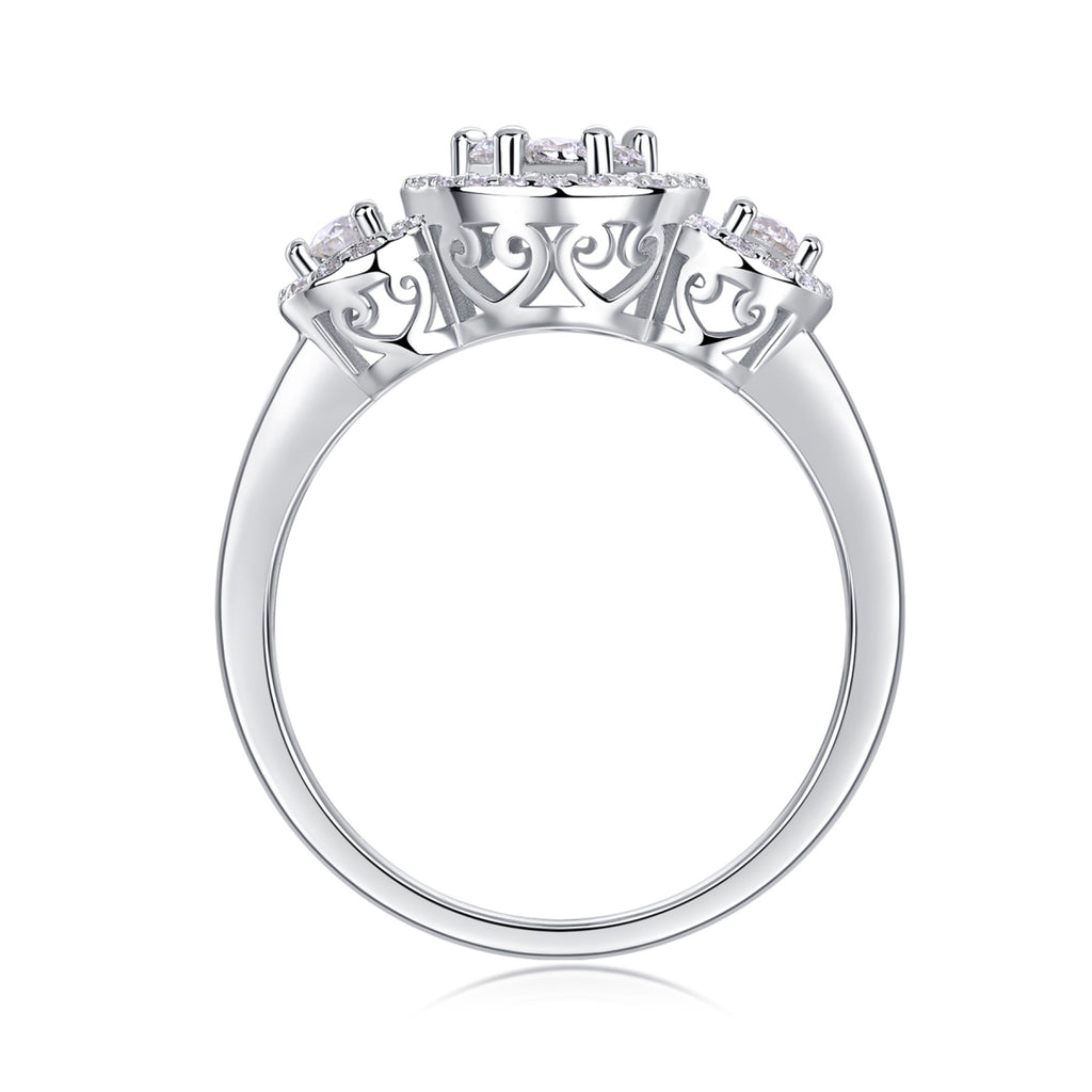 Linked Moissanite Three-Stone Ring in Sterling Silver
