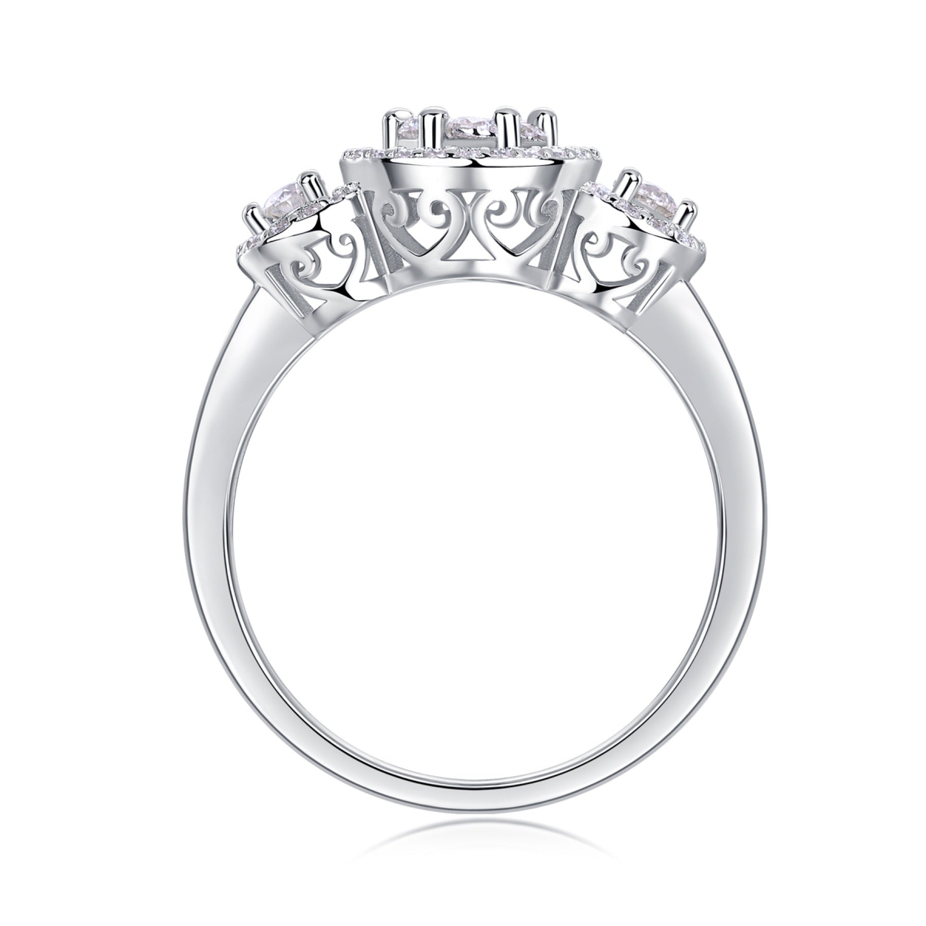 Linked Moissanite Three-Stone Ring in Sterling Silver