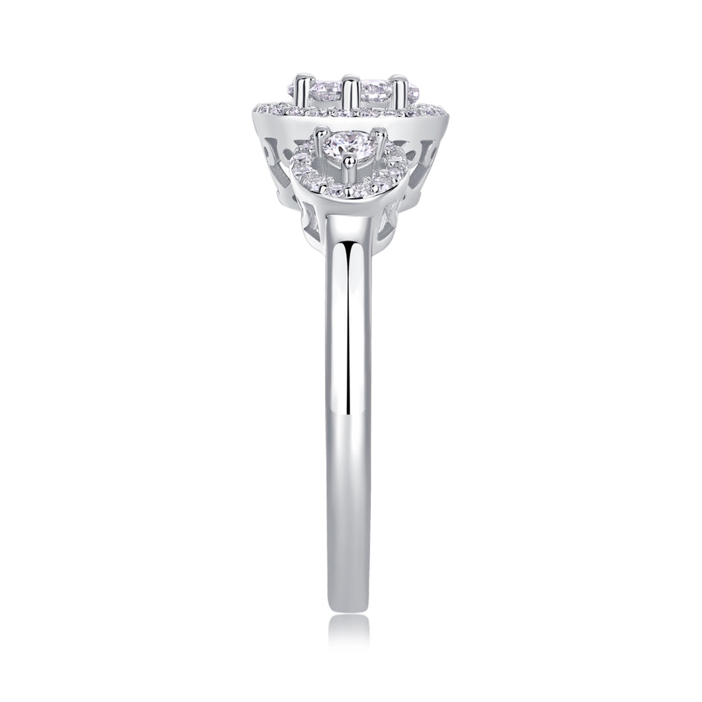 Linked Moissanite Three-Stone Ring in Sterling Silver