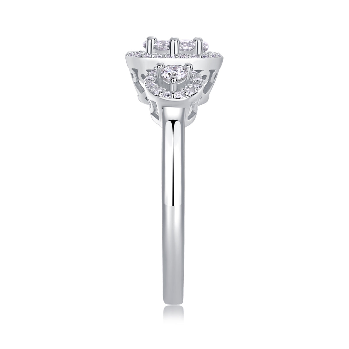 Linked Moissanite Three-Stone Ring in Sterling Silver