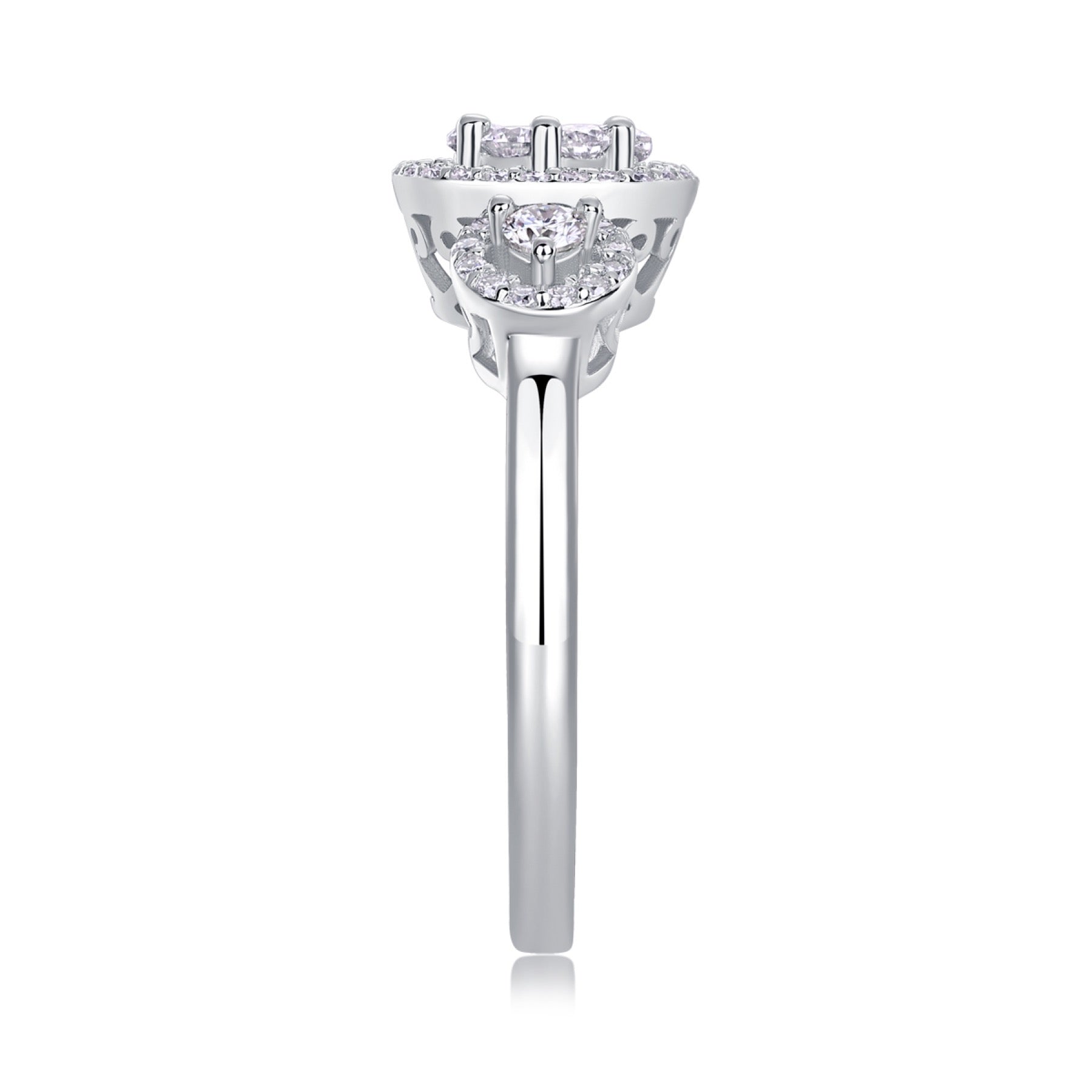 Linked Moissanite Three-Stone Ring in Sterling Silver