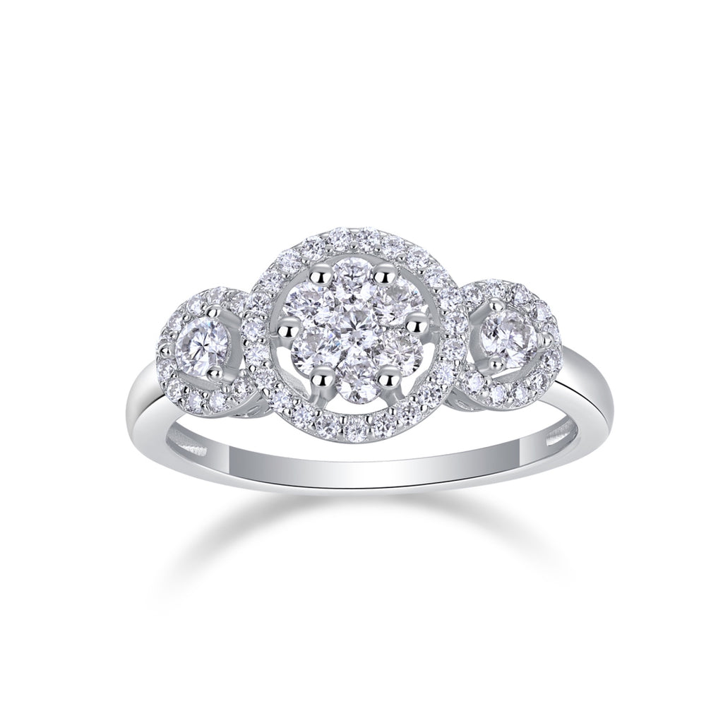 Linked Moissanite Three-Stone Ring in Sterling Silver