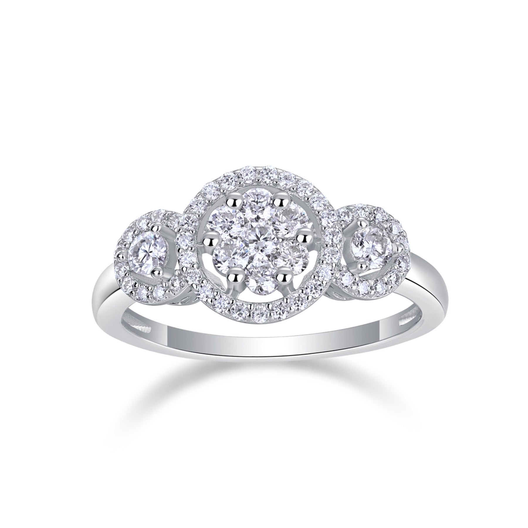 Linked Moissanite Three-Stone Ring in Sterling Silver