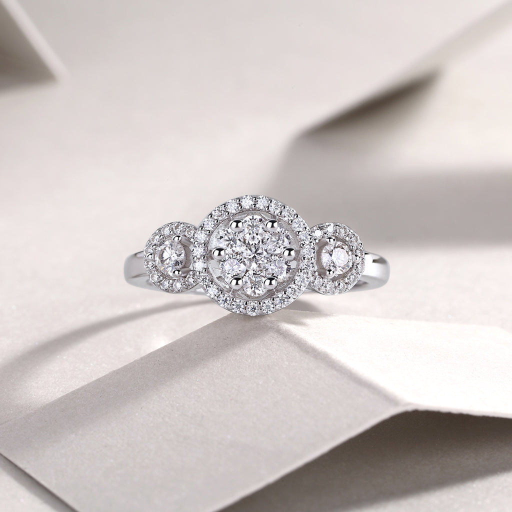 Linked Moissanite Three-Stone Ring in Sterling Silver