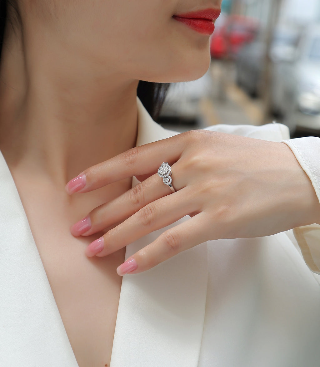 Linked Moissanite Three-Stone Ring in Sterling Silver
