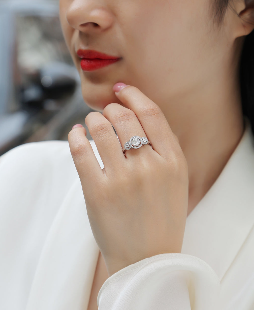 Linked Moissanite Three-Stone Ring in Sterling Silver