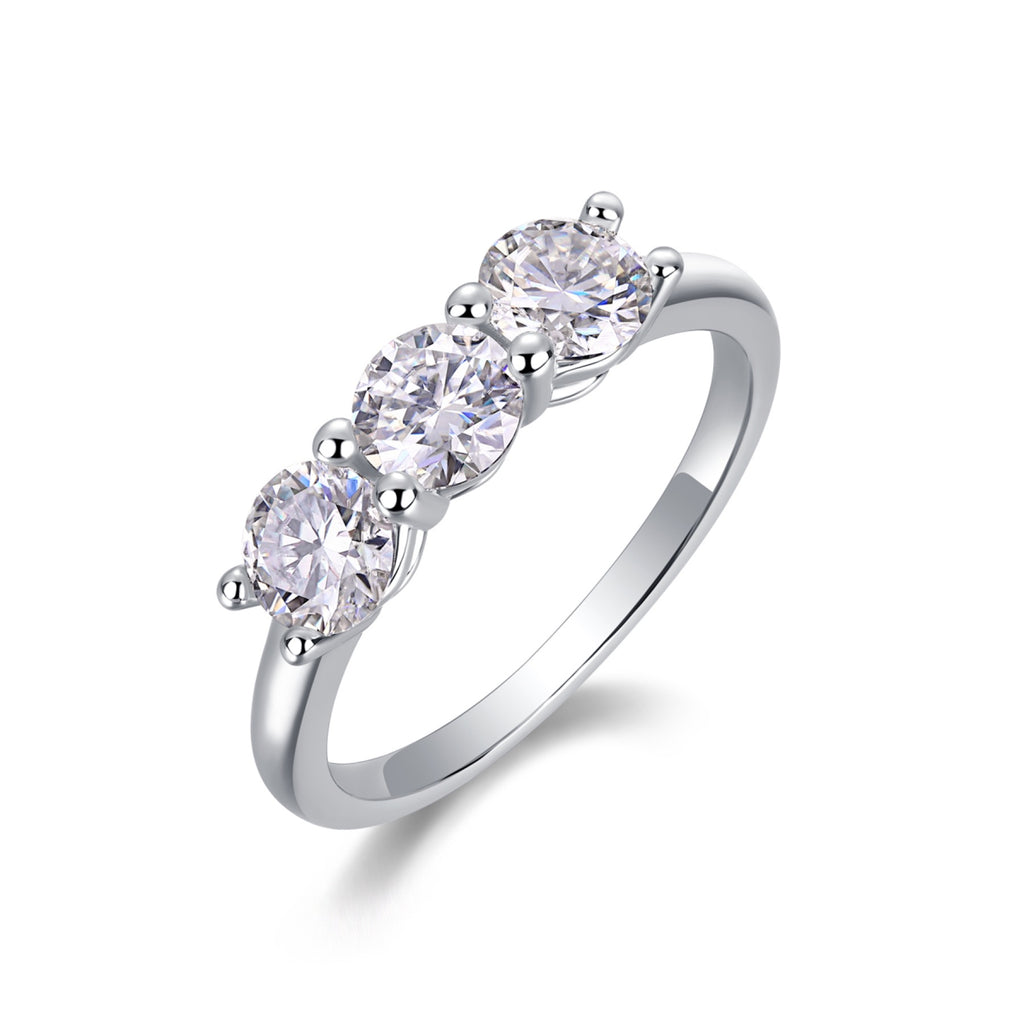 Threelife Moissanite Three-Stone Ring in Sterling Silver