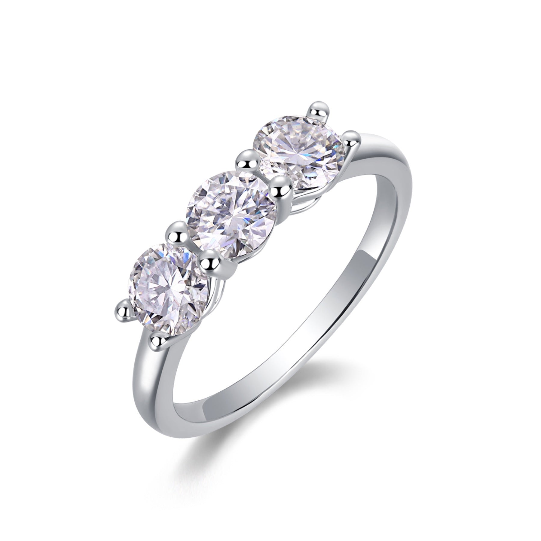 Threelife Moissanite Three-Stone Ring in Sterling Silver