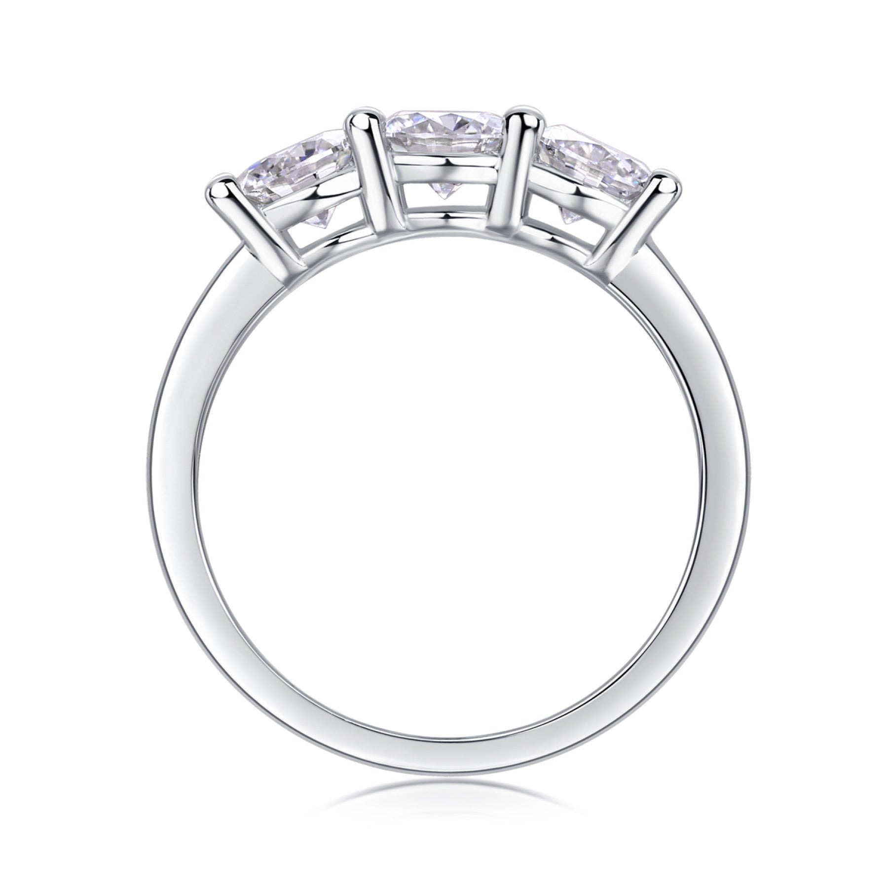 Threelife Moissanite Three-Stone Ring in Sterling Silver