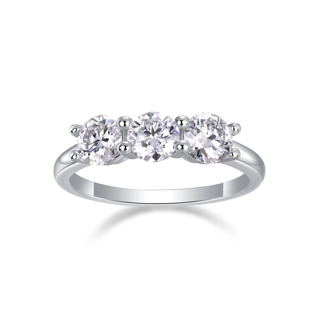 Threelife Moissanite Three-Stone Ring in Sterling Silver