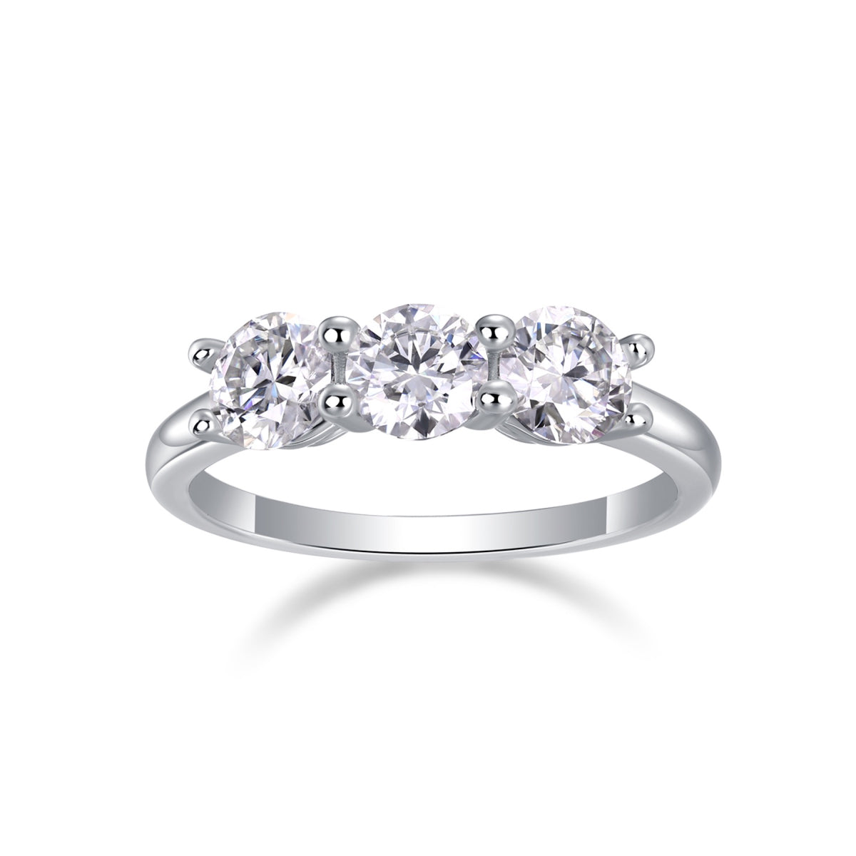 Threelife Moissanite Three-Stone Ring in Sterling Silver