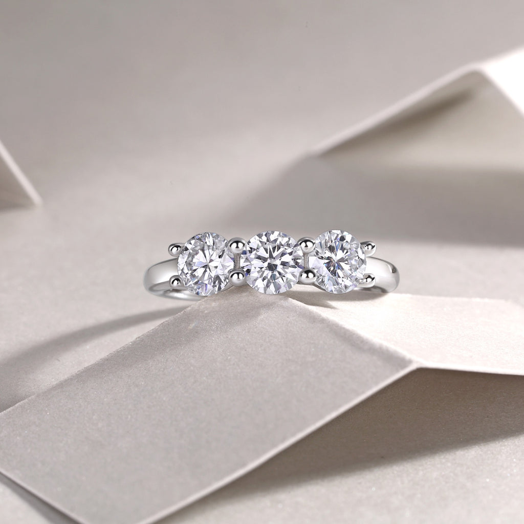Threelife Moissanite Three-Stone Ring in Sterling Silver