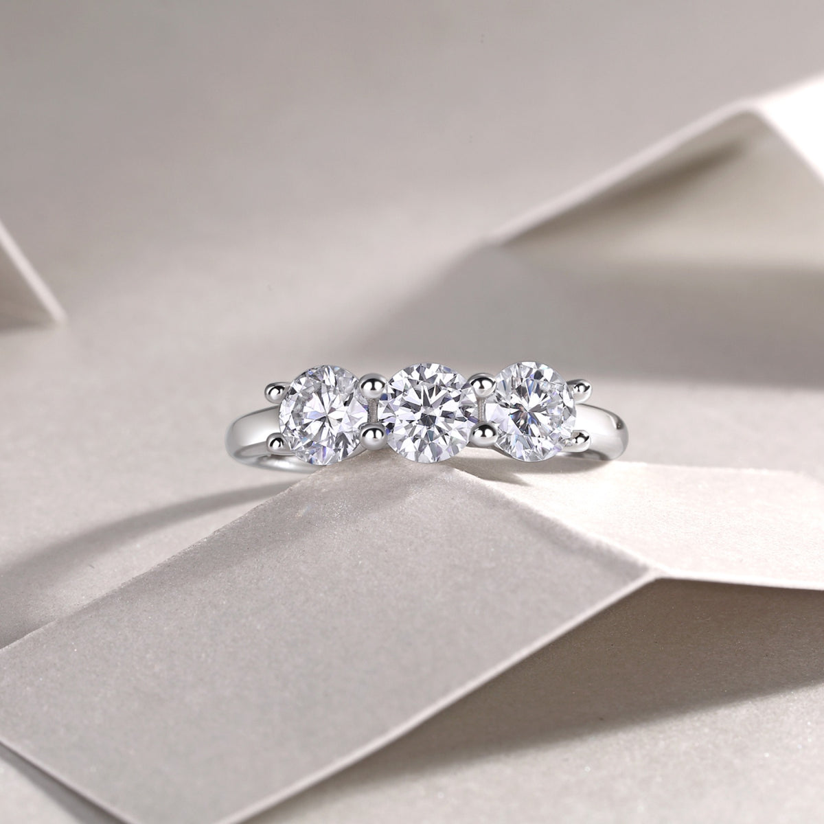 Threelife Moissanite Three-Stone Ring in Sterling Silver