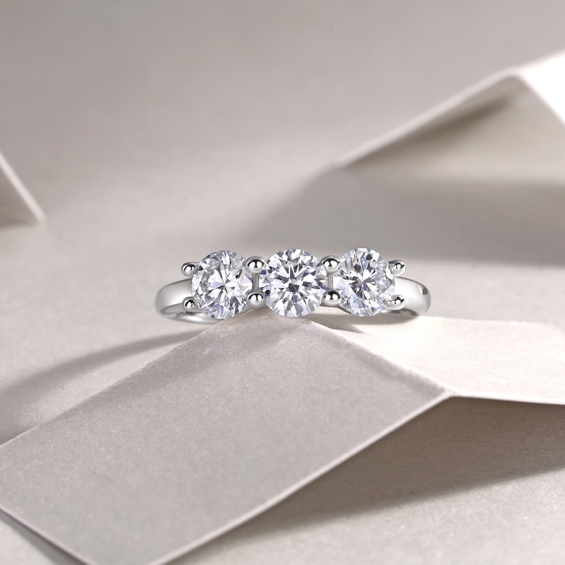 Threelife Moissanite Three-Stone Ring in Sterling Silver