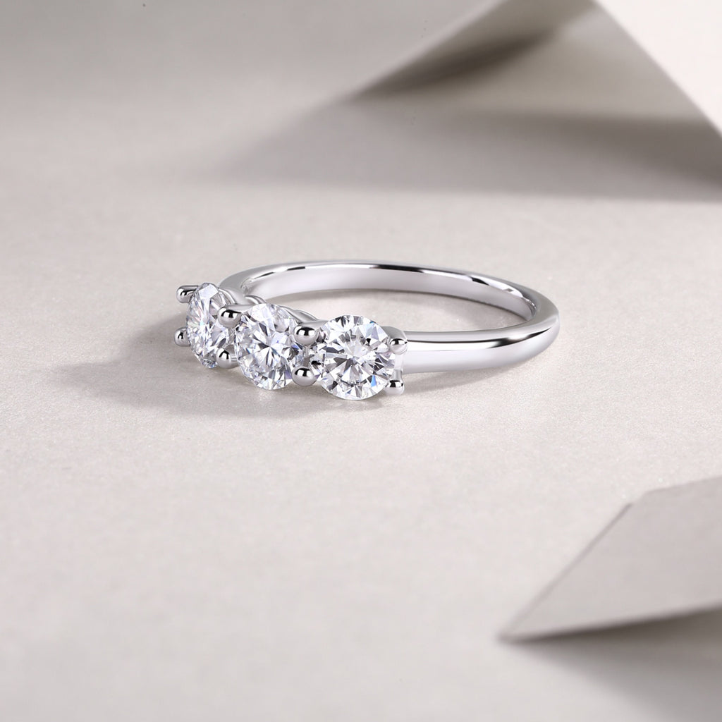 Threelife Moissanite Three-Stone Ring in Sterling Silver