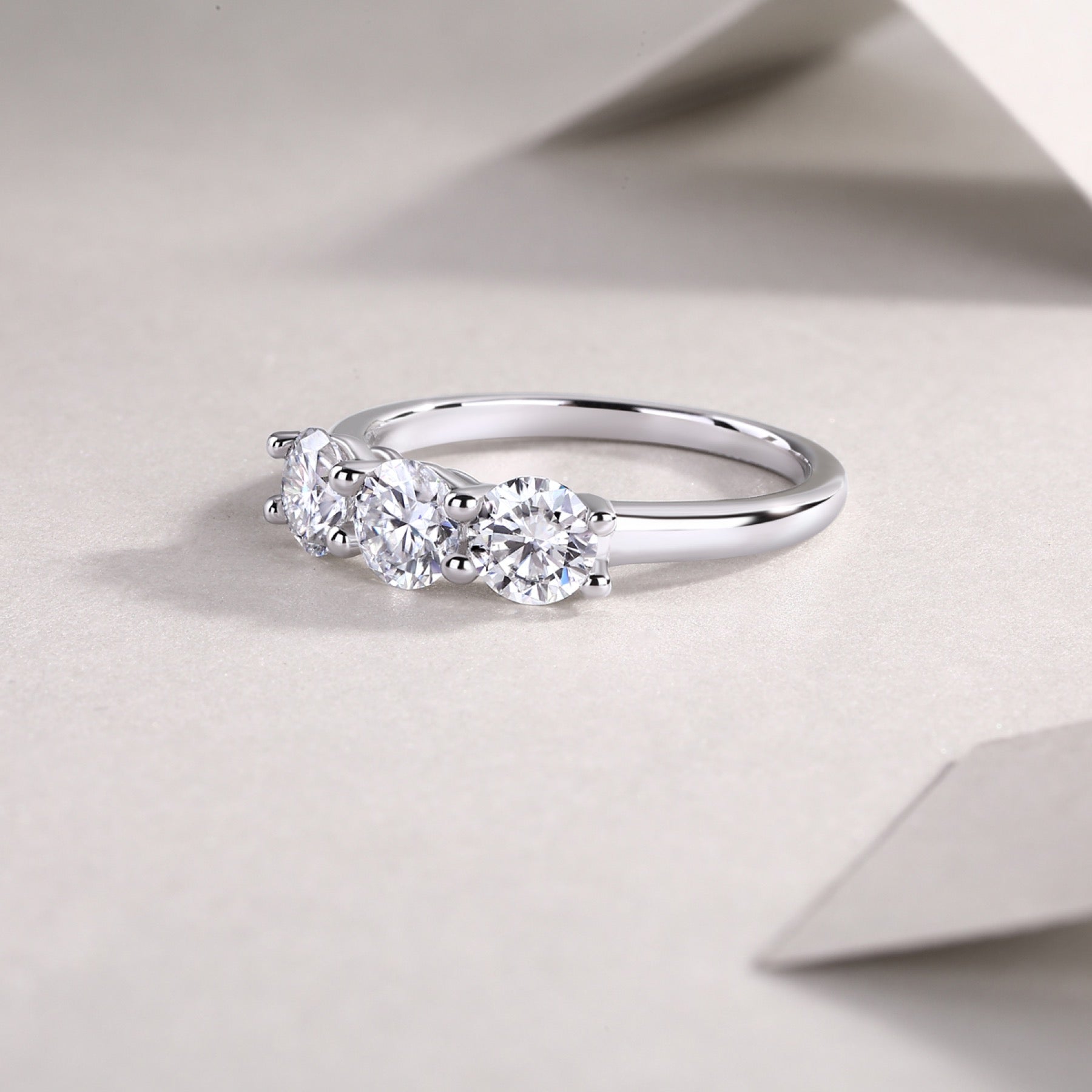 Threelife Moissanite Three-Stone Ring in Sterling Silver
