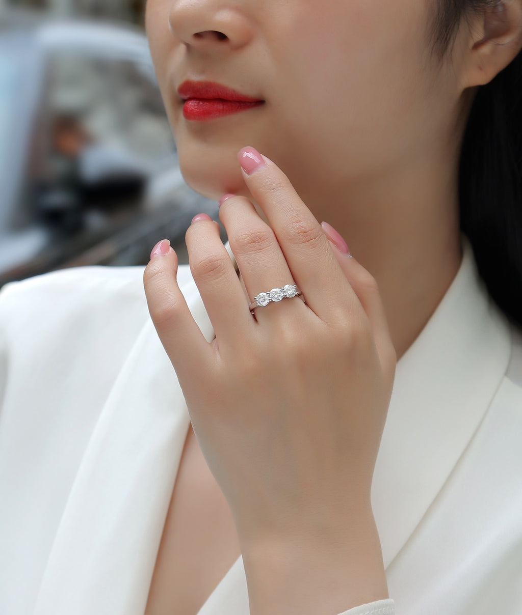 Threelife Moissanite Three-Stone Ring in Sterling Silver