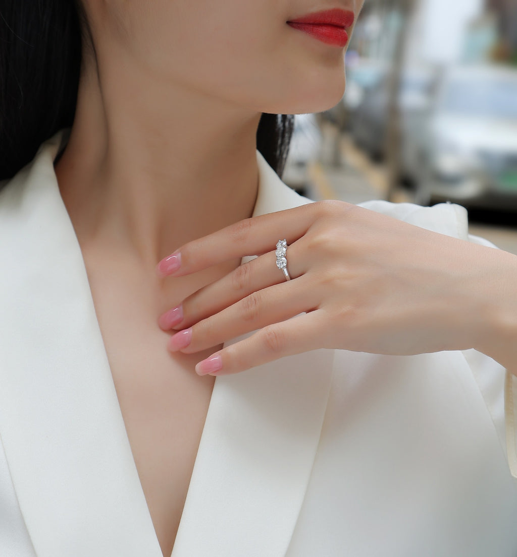 Threelife Moissanite Three-Stone Ring in Sterling Silver