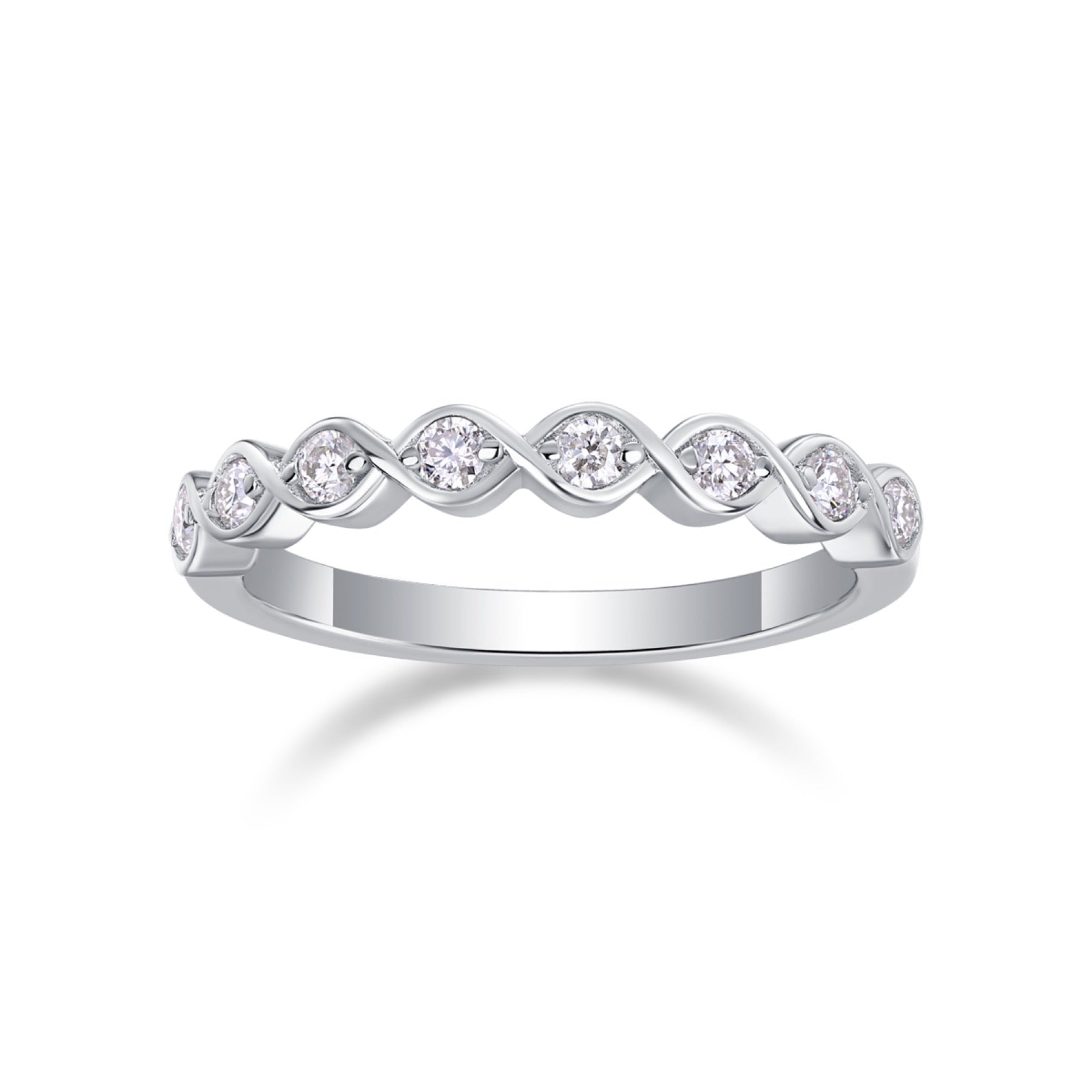Rhombus Moissanite Eternity Band Ring in Sterling Silver