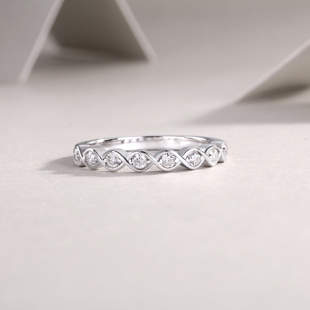 Rhombus Moissanite Eternity Band Ring in Sterling Silver