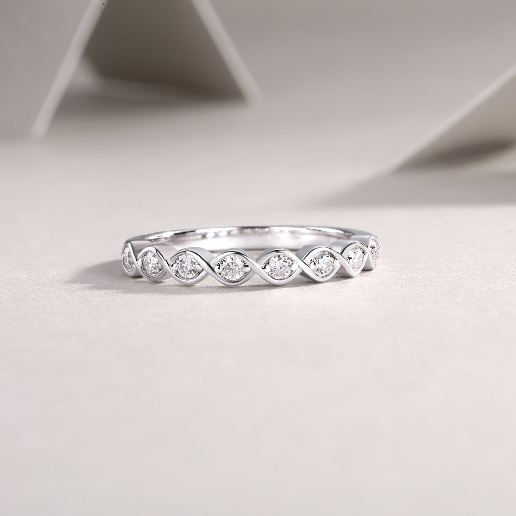 Rhombus Moissanite Eternity Band Ring in Sterling Silver