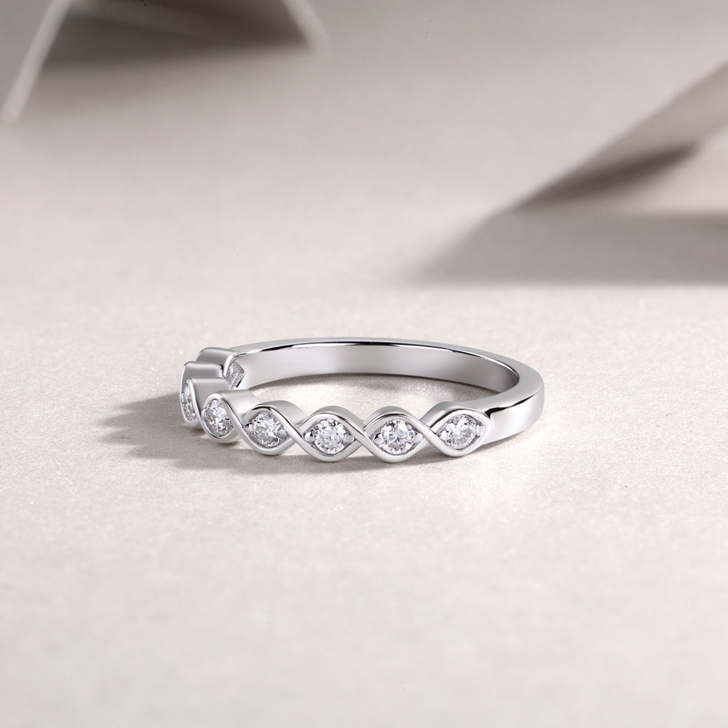Rhombus Moissanite Eternity Band Ring in Sterling Silver