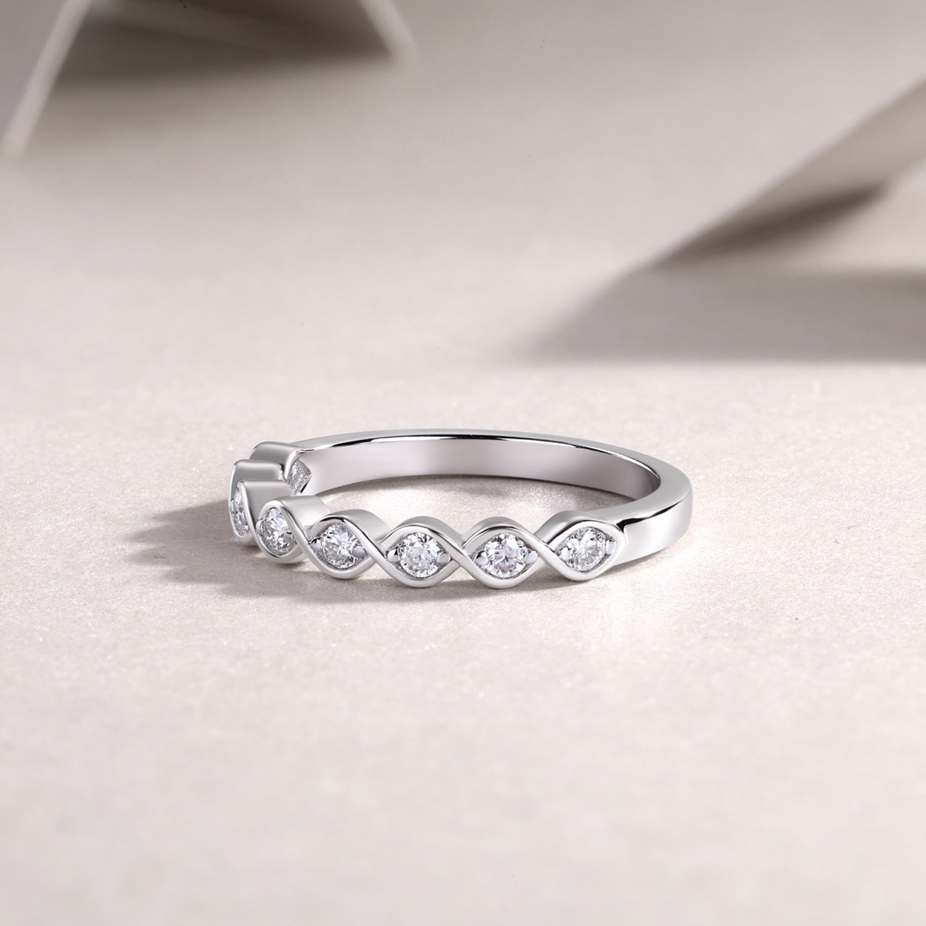 Rhombus Moissanite Eternity Band Ring in Sterling Silver