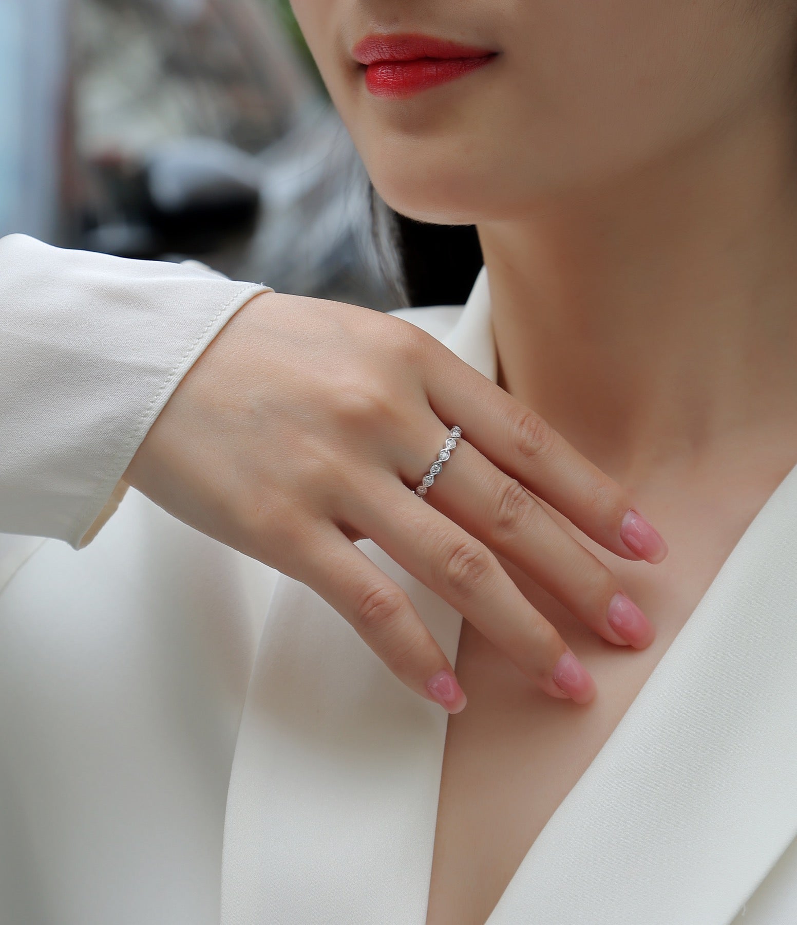 Rhombus Moissanite Eternity Band Ring in Sterling Silver