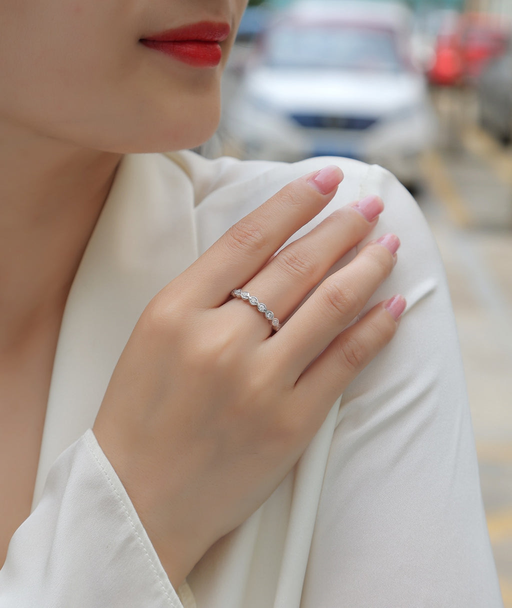 Rhombus Moissanite Eternity Band Ring in Sterling Silver