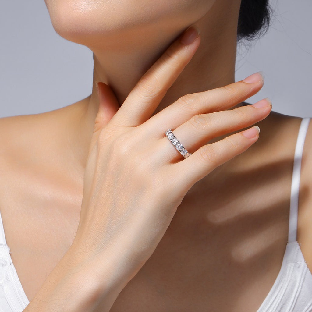 Longing Moissanite Eternity Band Ring in Sterling Silver