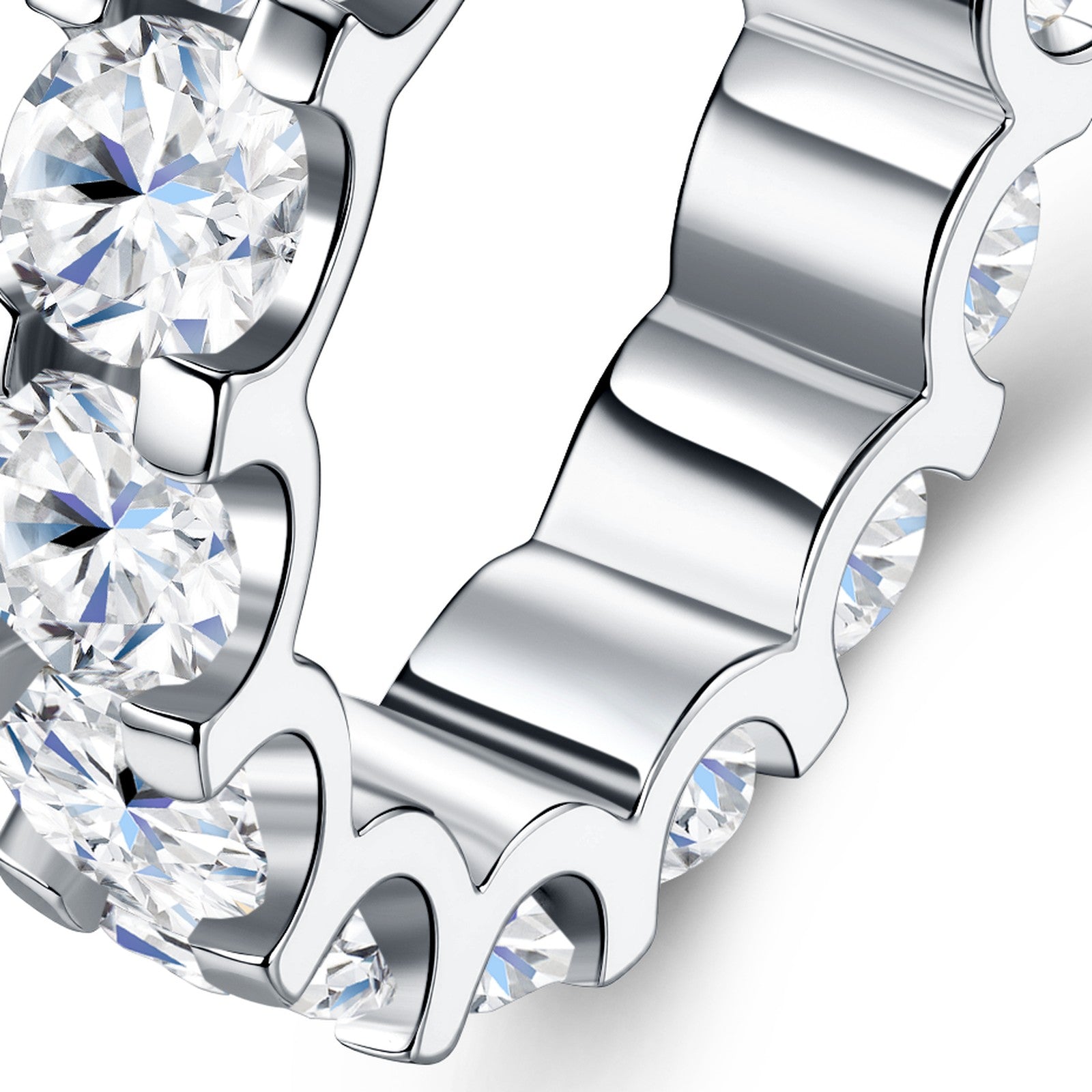 Grandeur Moissanite Eternity Band Ring in Sterling Silver — detail