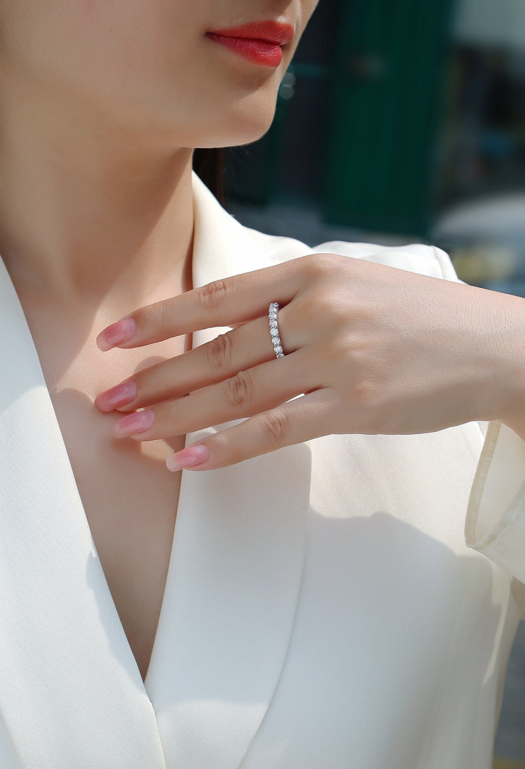 Rose Pear-Cut Moissanite Halo Ring in Sterling Silver