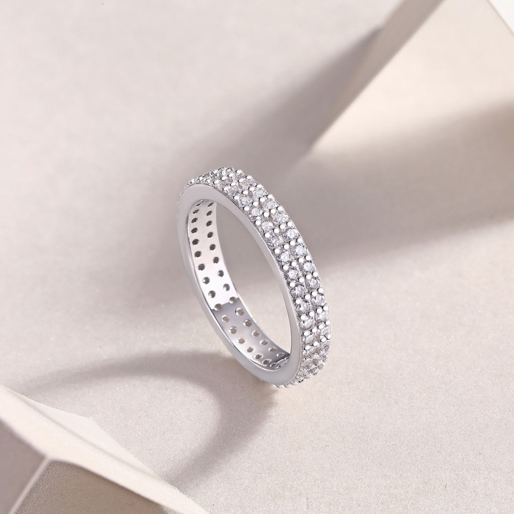 Starlight Moissanite Eternity Band Ring in Sterling Silver