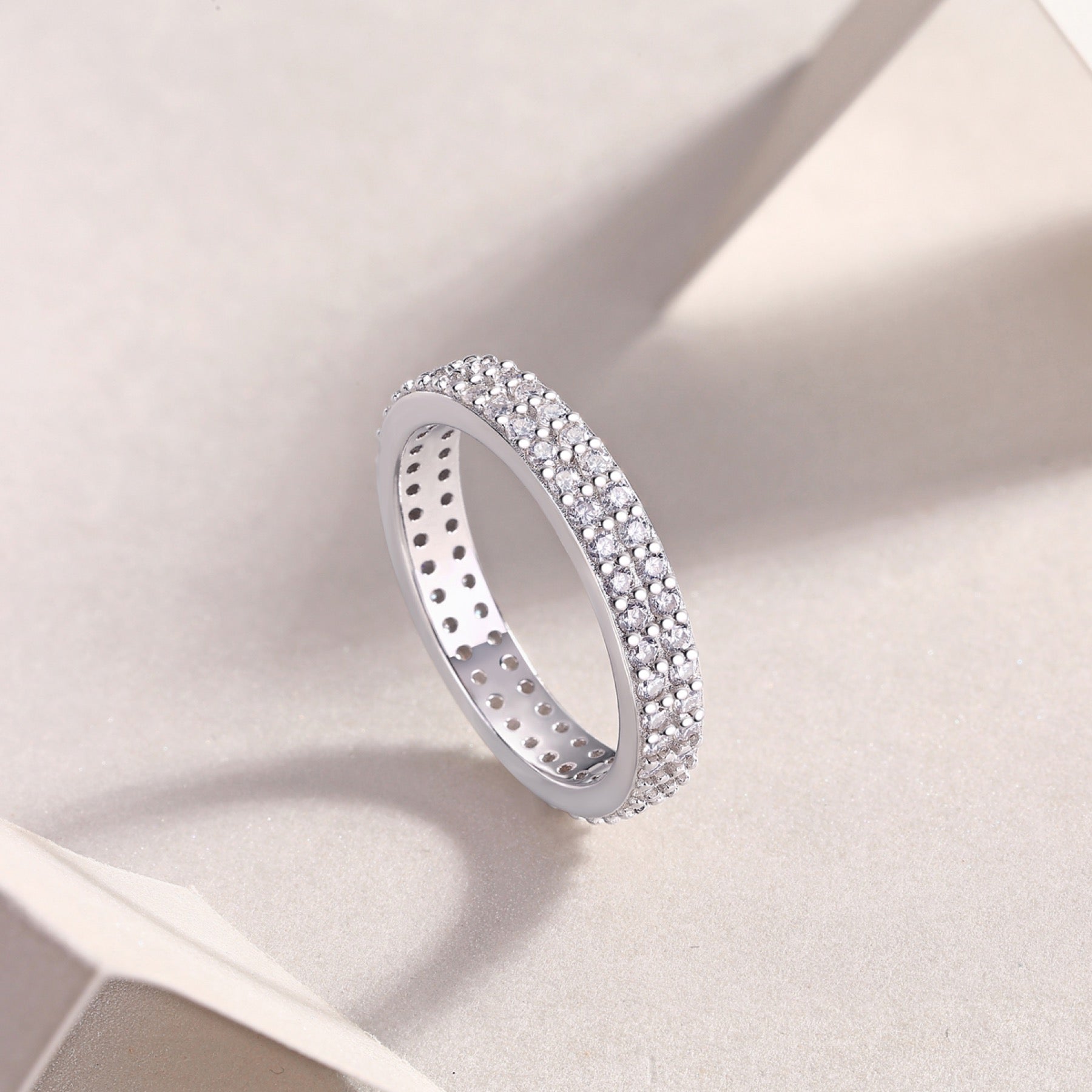 Starlight Moissanite Eternity Band Ring in Sterling Silver